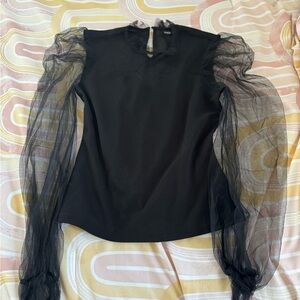 SHEIN Black Sheer Puff Sleeve Blouse